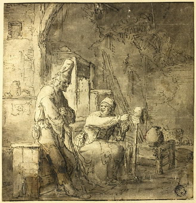 After Adriaen van Ostade - Old Peasant Couple in Cottage