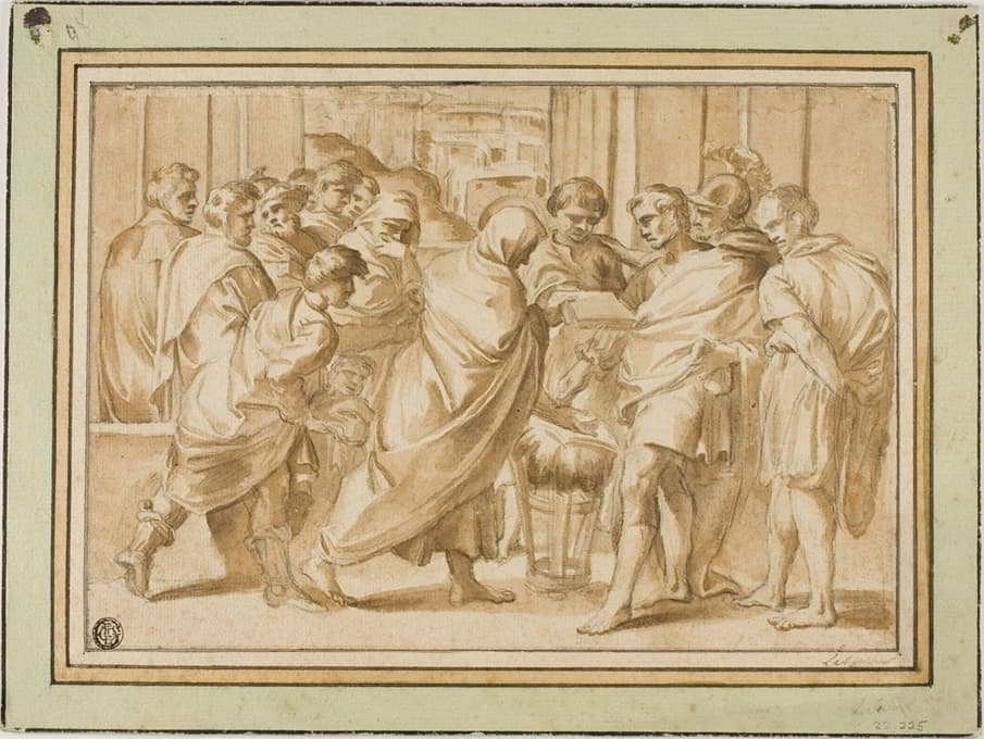 After Eustache Le Sueur - Scene from Roman History, with Draped Figure Presenting Book to Ruler