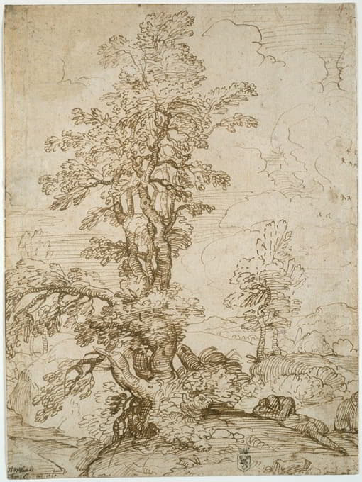 Annibale Carracci - Landscape with Man Sleeping beneath Tree