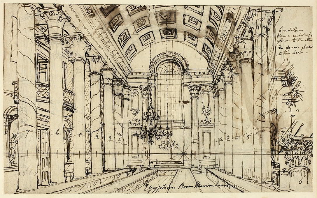 Augustus Charles Pugin - Study for Egyptian Hall Mansion House, from Microcosm of London