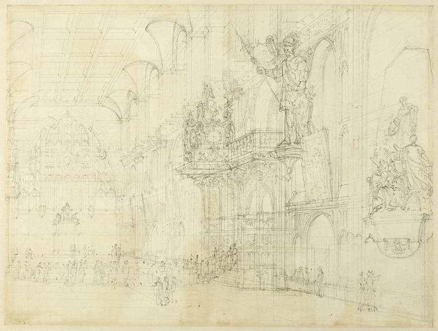 Augustus Charles Pugin - Study for Guild Hall, from Microcosm of London