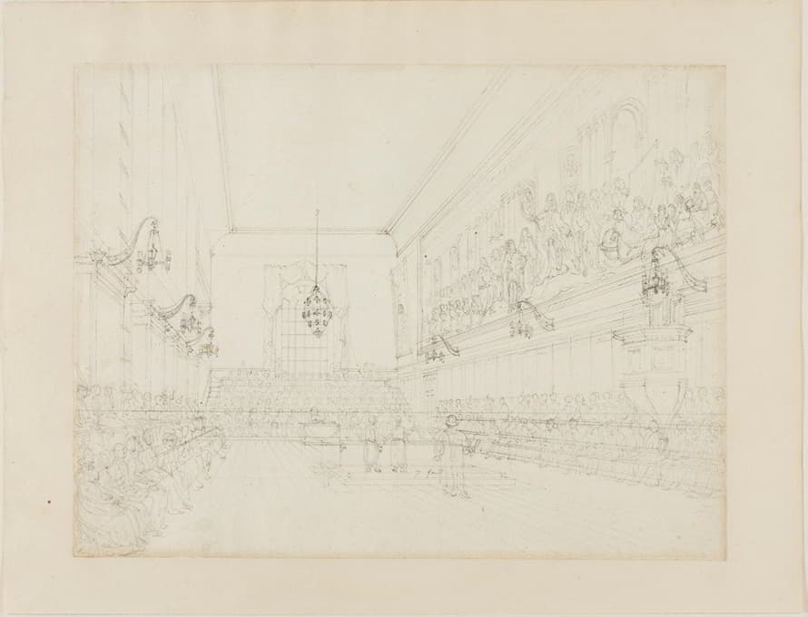 Augustus Charles Pugin - Study for The Hall, Blue Coat School, from Microcosm of London
