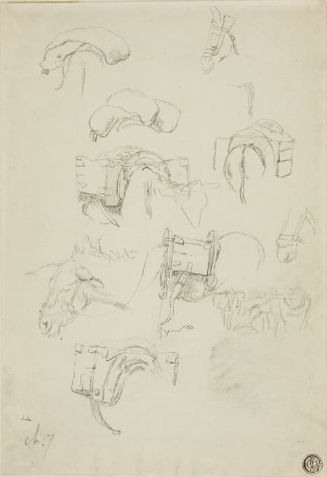 草图页；驴子和装备的细节