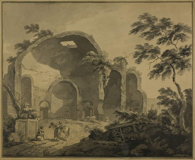 Charles Louis Clérisseau - Roman Ruins with Two Peasants Conversing in the Foreground