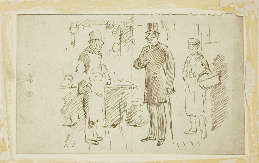 Charles Samuel Keene - Gent in Tall Hat Addressing Butcher