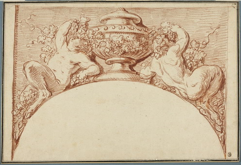 Clodion - Design for an Archivolt; Two Fauns Supporting an Urn