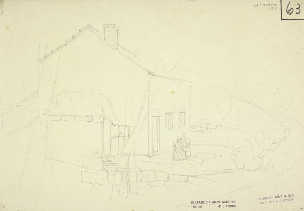 Elizabeth Murray - Sketch of House with Mother and Children