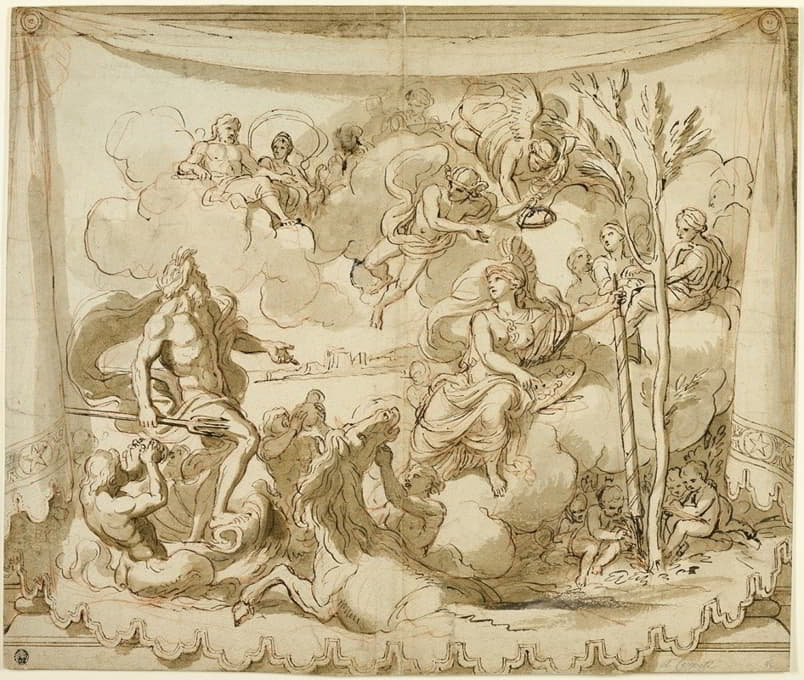 Follower of Charles Le Brun - Neptune and Minerva Discussing the Foundation of Athens