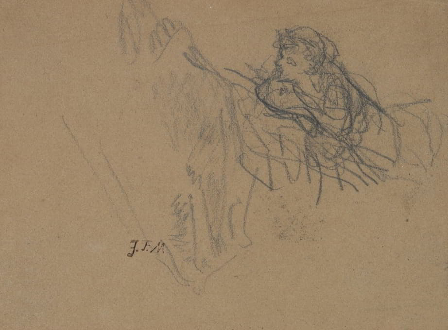 Jean-François Millet - Young Boy Reclining on Elbows, Admiring a Shepherdess