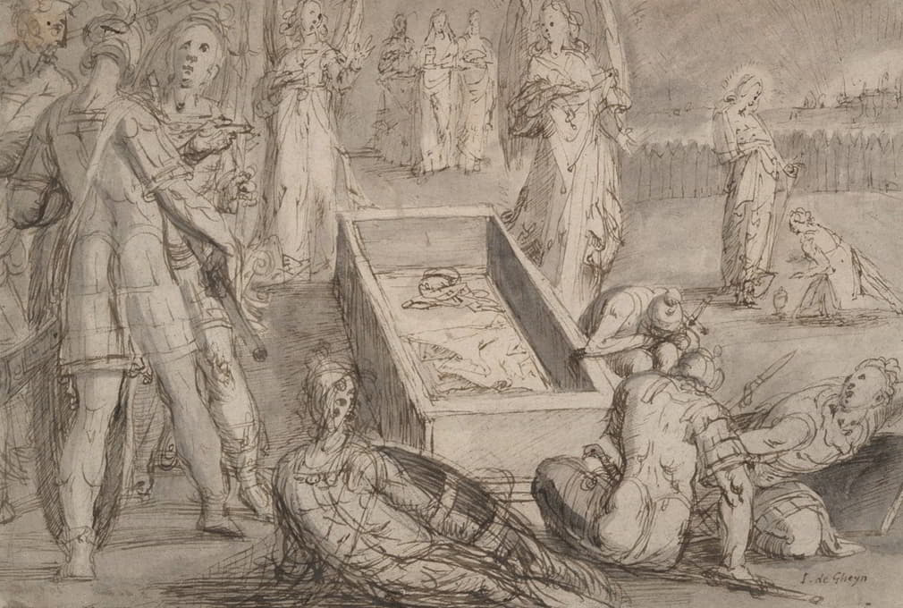 Master of the Egmont Albums - Christ’s Empty Tomb after the Resurrection, with Christ Appearing to Mary Magdalene at the Right