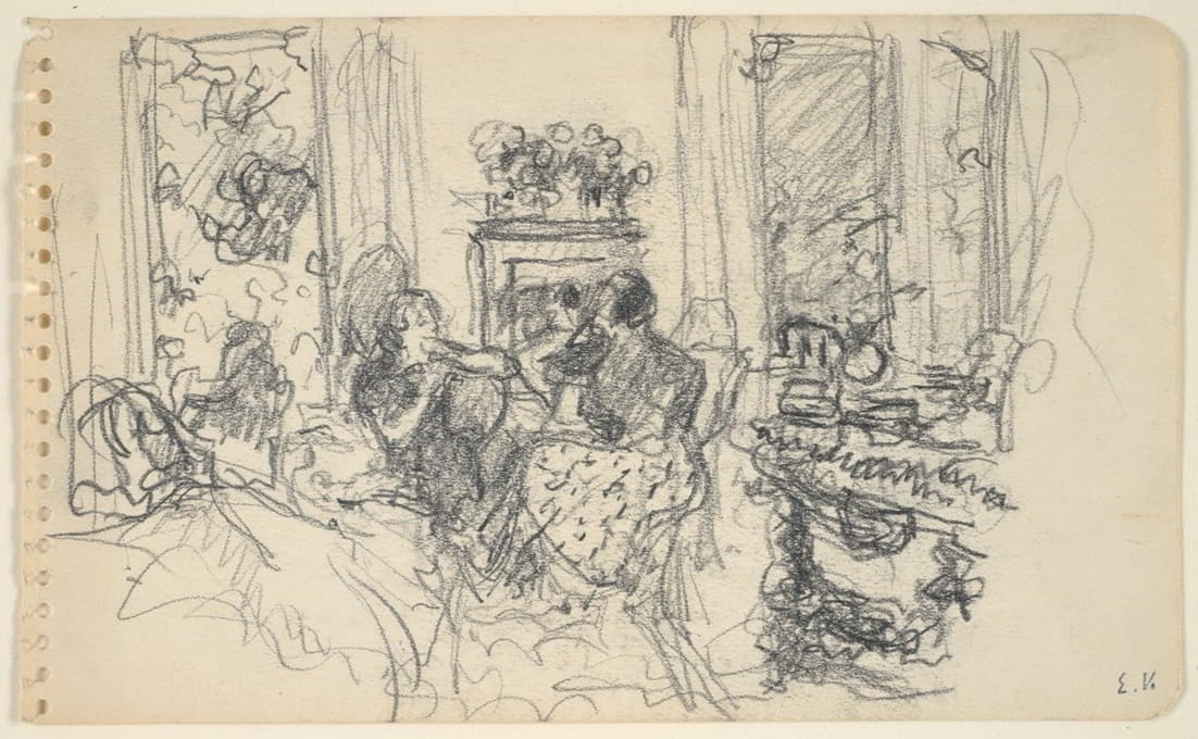 Édouard Vuillard - Women Conversing in a Salon with Open Windows and a Fireplace