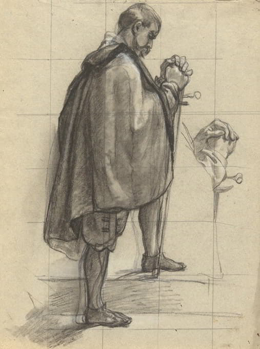Edwin White - Standing Man, praying, sketch for Signing of the Compact in the Cabin of the Mayflower
