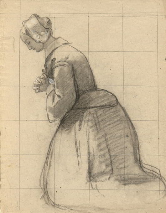 Edwin White - Woman praying, sketch for Signing of the Compact in the Cabin of the Mayflower