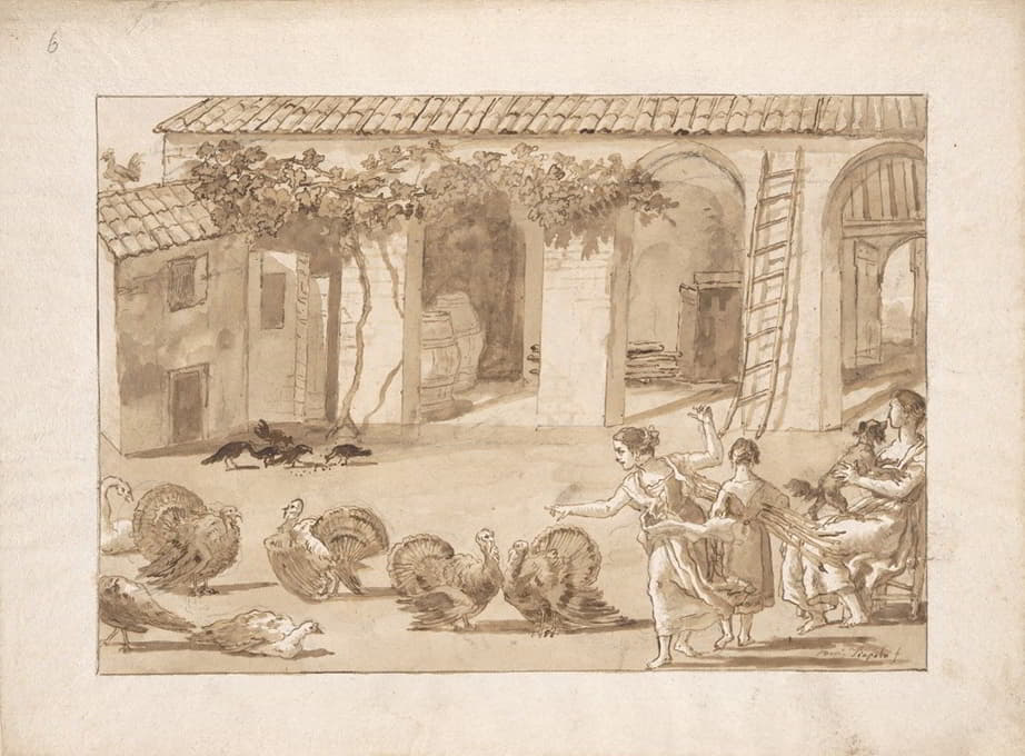 《威尼斯农家院子里的火鸡》，这是蒂波罗的59幅当代生活场景系列中的第三幅画。