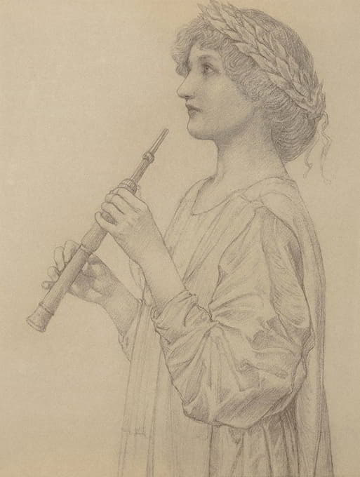 Henry Ryland - Study of a girl wearing a laurel wreath, playing a recorder