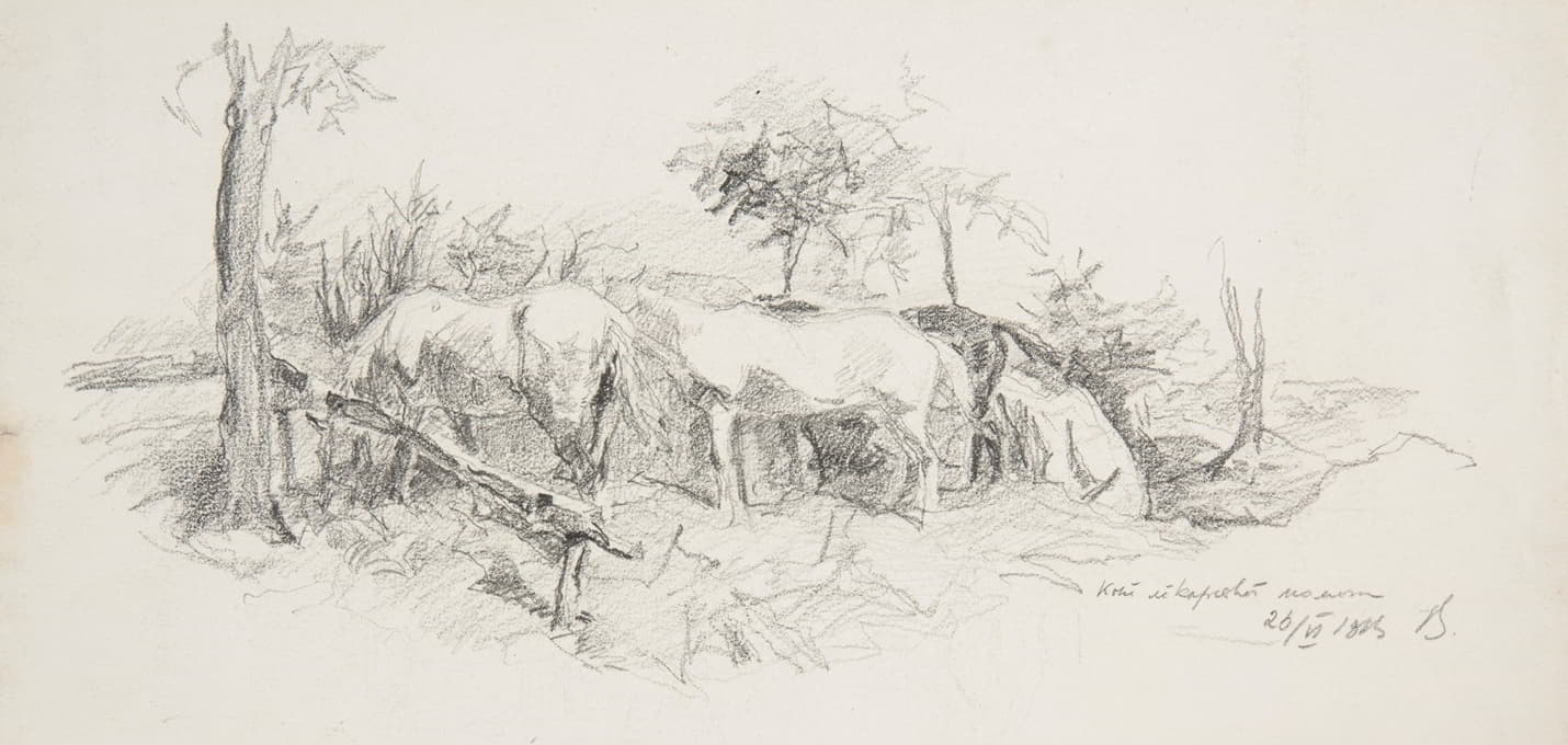 Ivan Ivanec - Szkic trzech pasących się koni