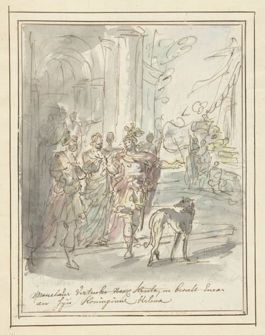 Elias van Nijmegen - Menelaüs vertrekt naar Kreta en beveelt Aeneas aan Helena