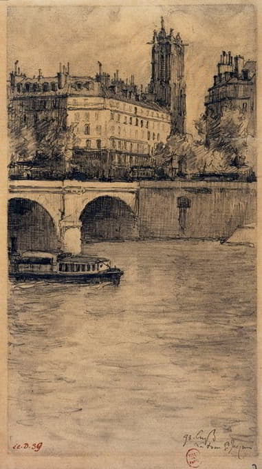 Eugène Béjot - Le pont Notre-Dame et la Tour Saint-Jacques.