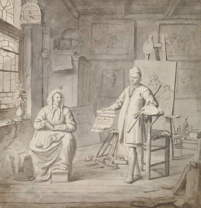 在画室里画米切尔·科曼斯和他的第三任妻子伊丽莎白·范德梅尔希
