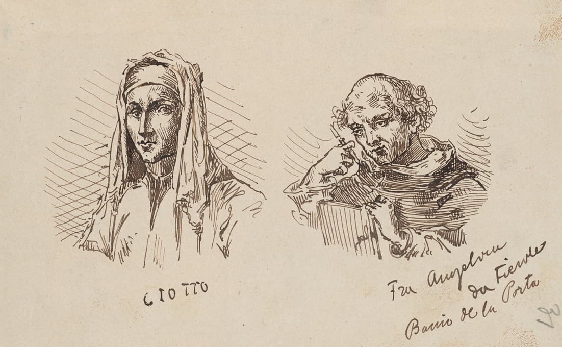 Stanisław Wyspiański - Drawings of Engraving Depicting Portraits of Giotto di Bondone and Fra Angelico