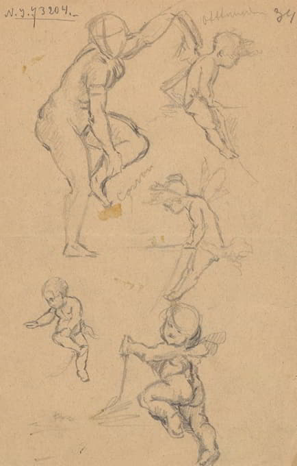 Stanisław Wyspiański - Sketches of four puttos and a nude woman