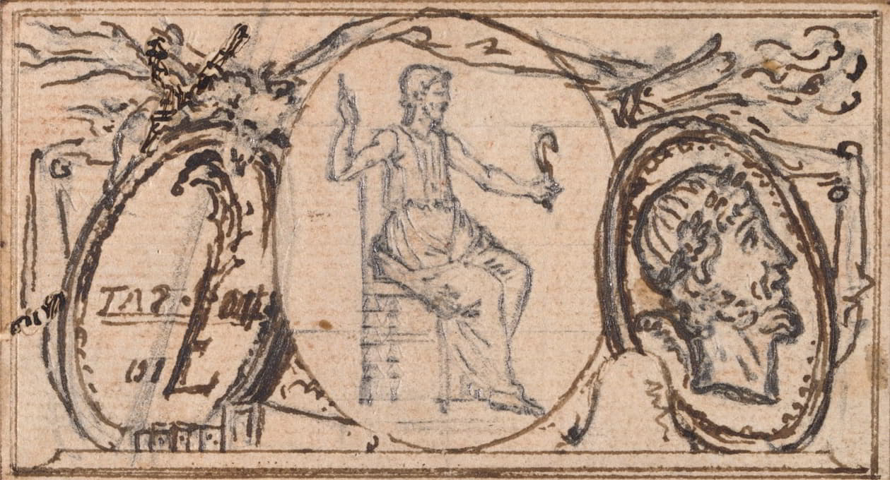 Hubert-François Gravelot - Design for a Vignette; Seated Classical Figure