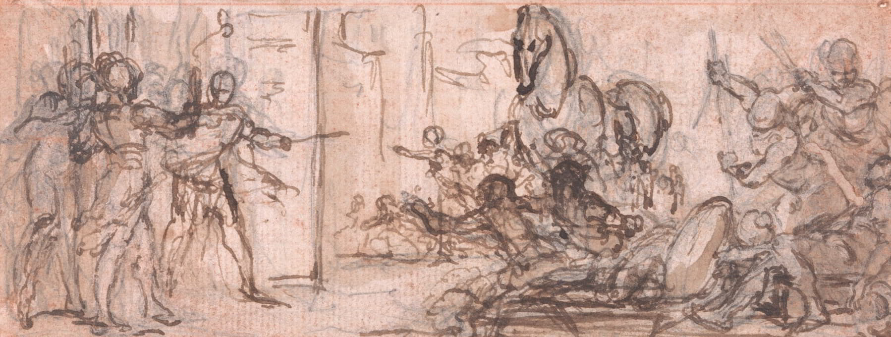 Hubert-François Gravelot - Design for an Engraving; Battle of Troy with the Trojan Horse