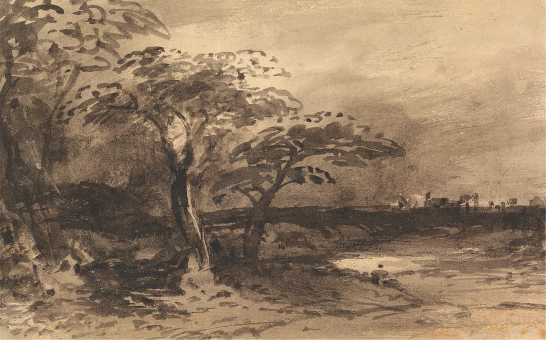 John Varley - River, Trees and Distant Town