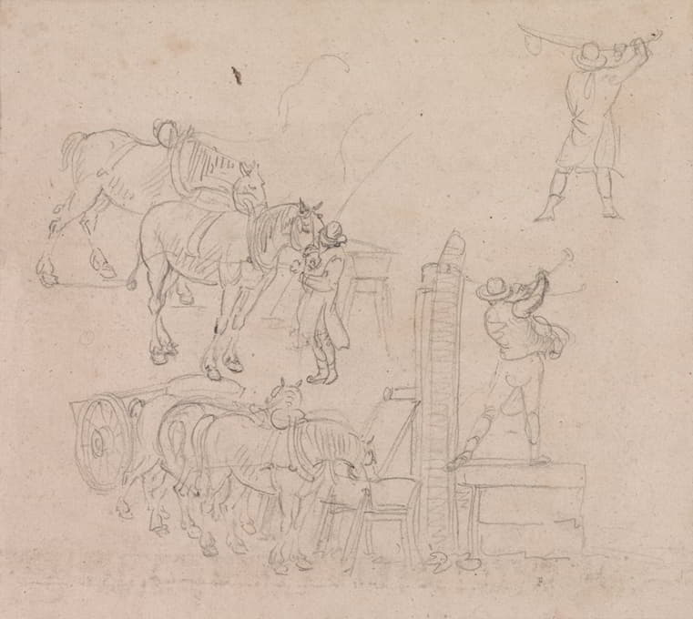Paul Sandby - Studies of a Carter Pumping Water For His Horses