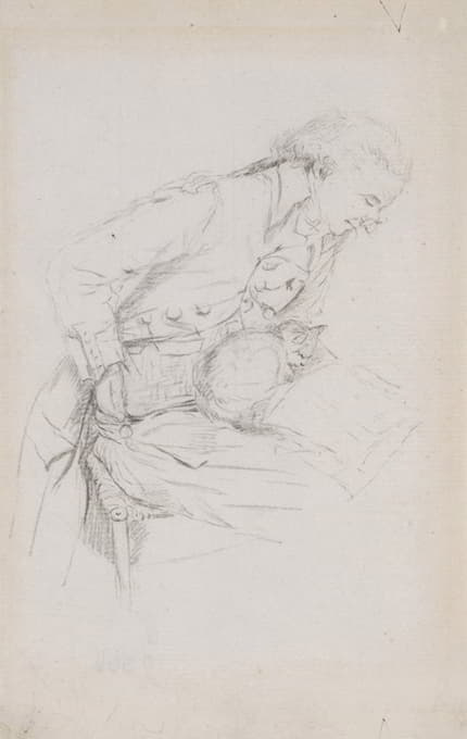 Gabriel Jacques de Saint-Aubin - Study of a seated man reading, with a cat on his lap