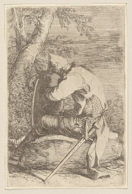Salvator Rosa - Seated Soldier Leaning on His Shield