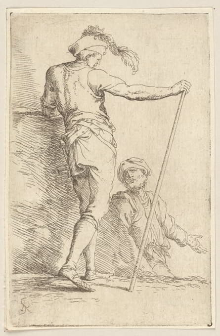 Salvator Rosa - Two Soldiers, One Seen from Behind and Holding a Cane in His Right hand