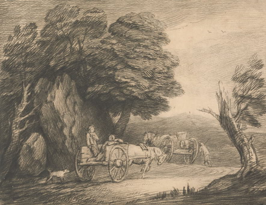 Thomas Gainsborough - Wooded Landscape with Two Country Carts and Figures