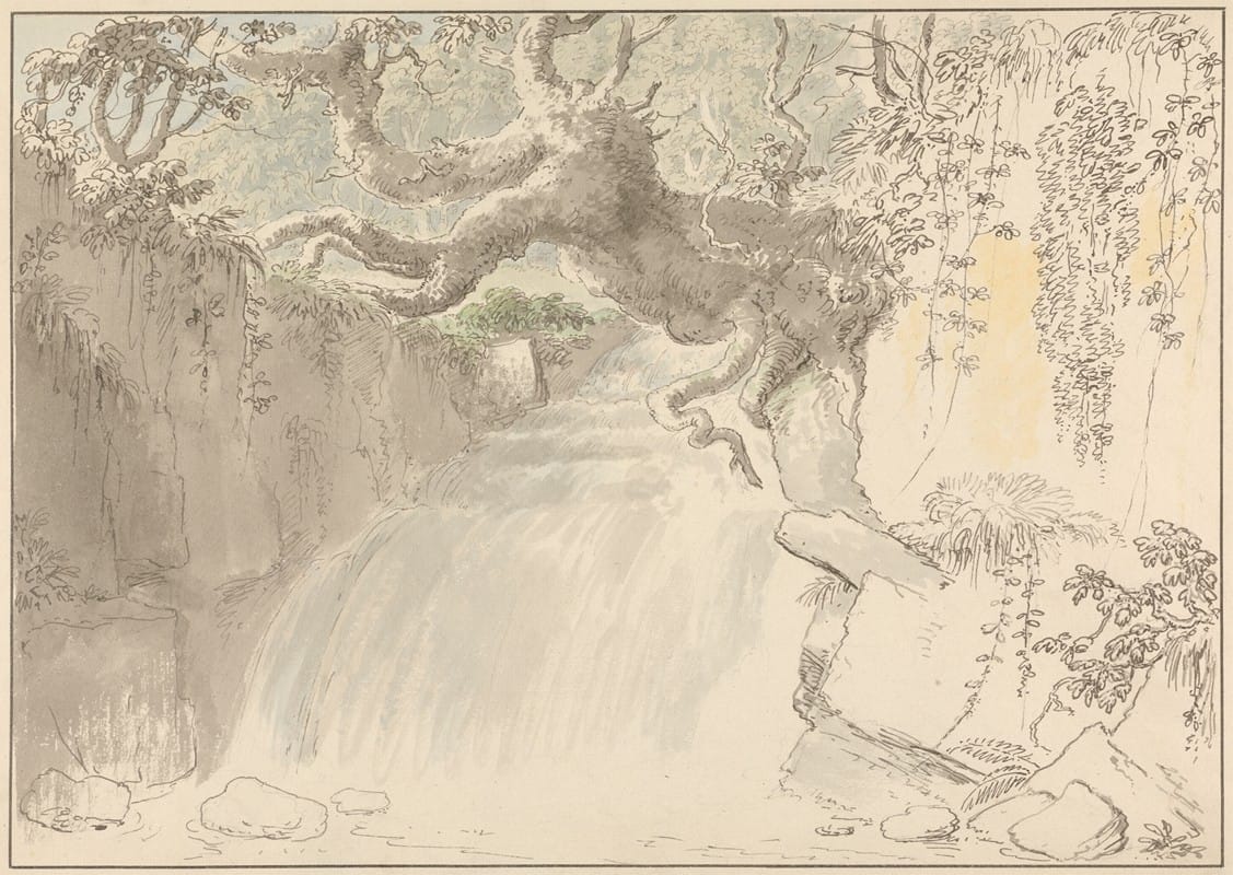 Anthony Devis - Waterfall and Tree Trunk