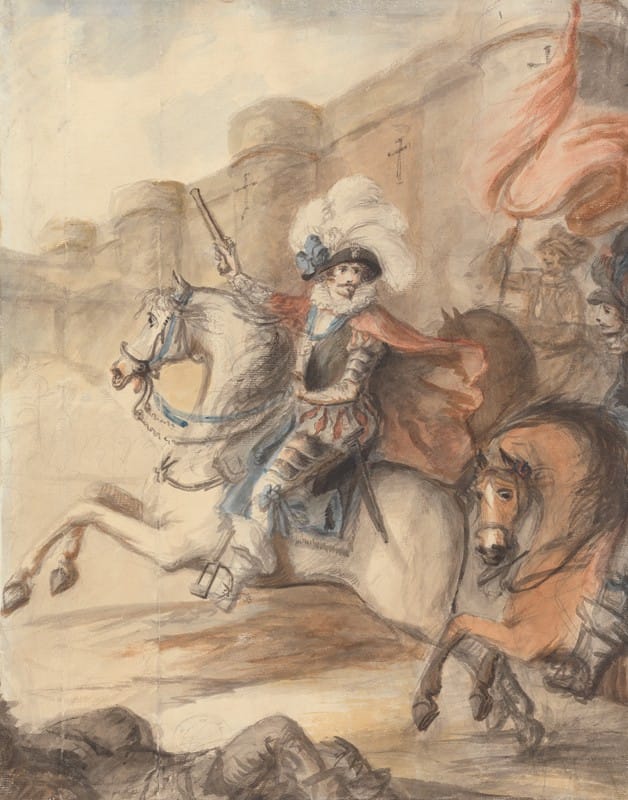 Henry William Bunbury - A Cavalry Officer (Henry IV) Leading a Charge Outside a Castle