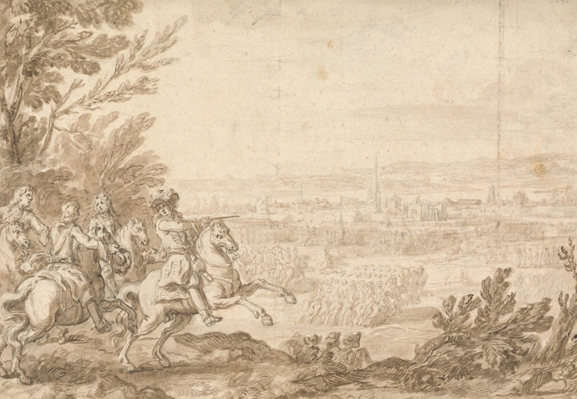 Jan Wyck - Commander with Aides on Horseback Directing a Battle