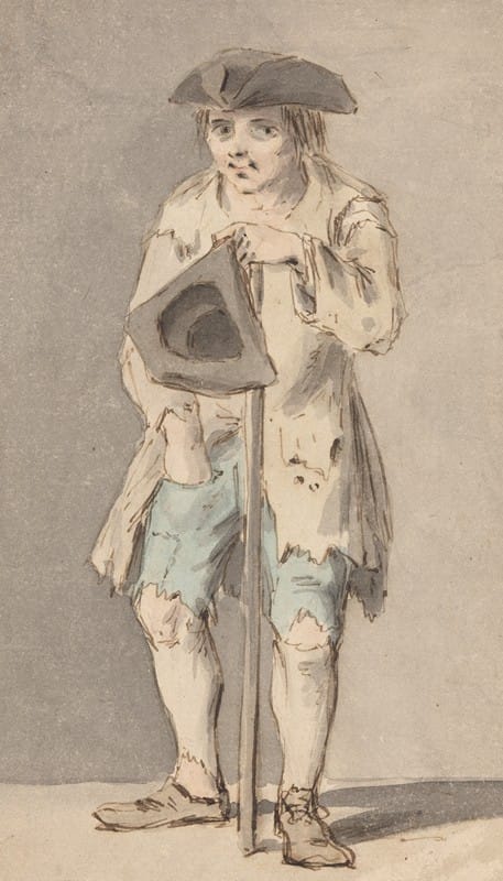 Louis Philippe Boitard - Beggar with Staff Holding Tricorn Hat
