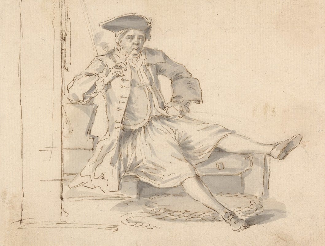 Louis Philippe Boitard - Naval Officer seated Smoking