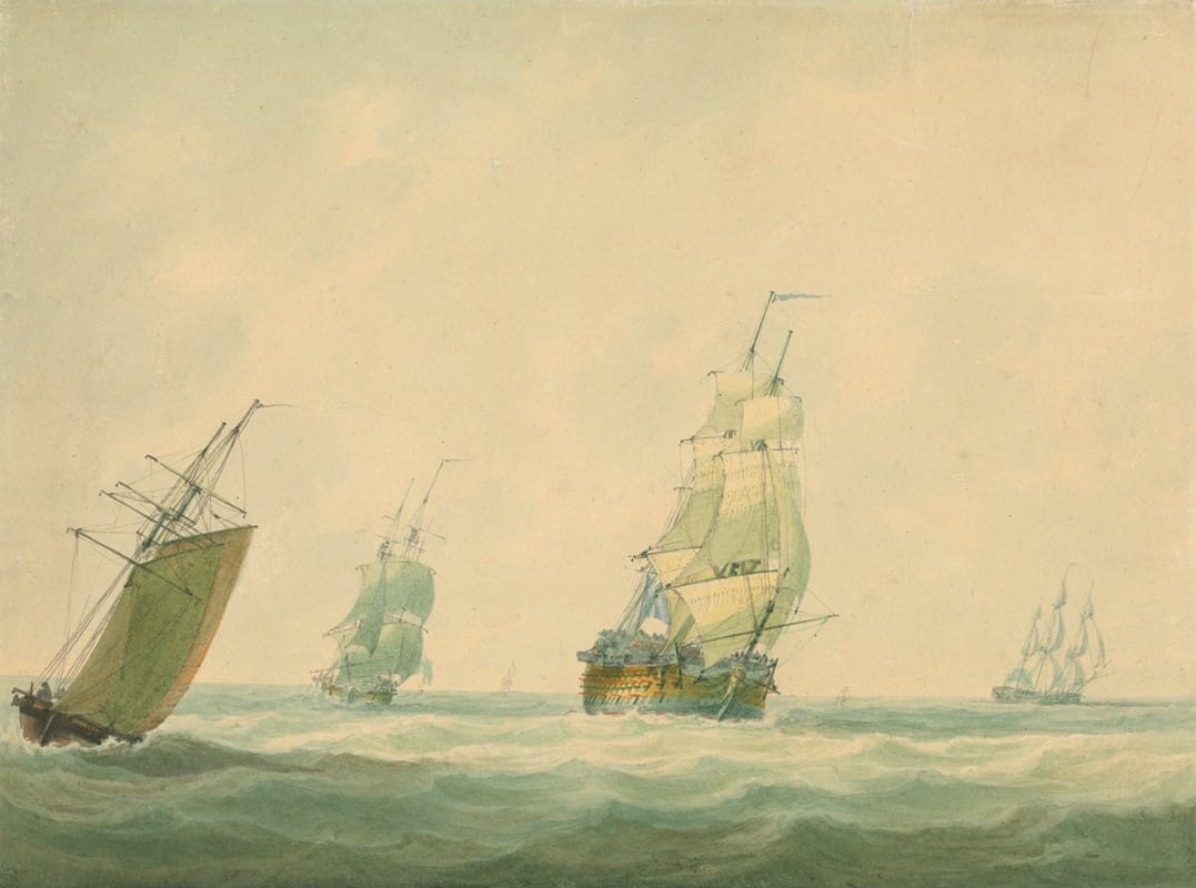 Nicholas Pocock - A Two-Decker and other Shipping Offshore