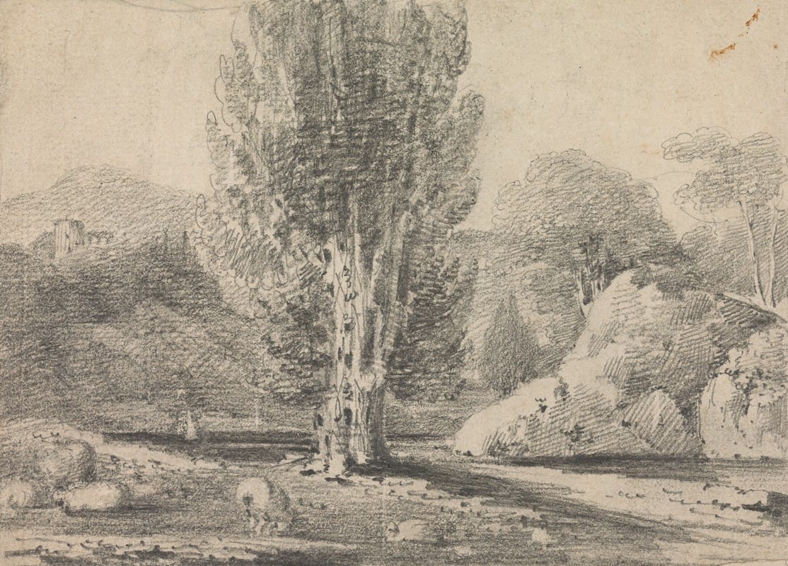 Rev. William Warren Porter - Landscape Study with Tall Tree and Sheep