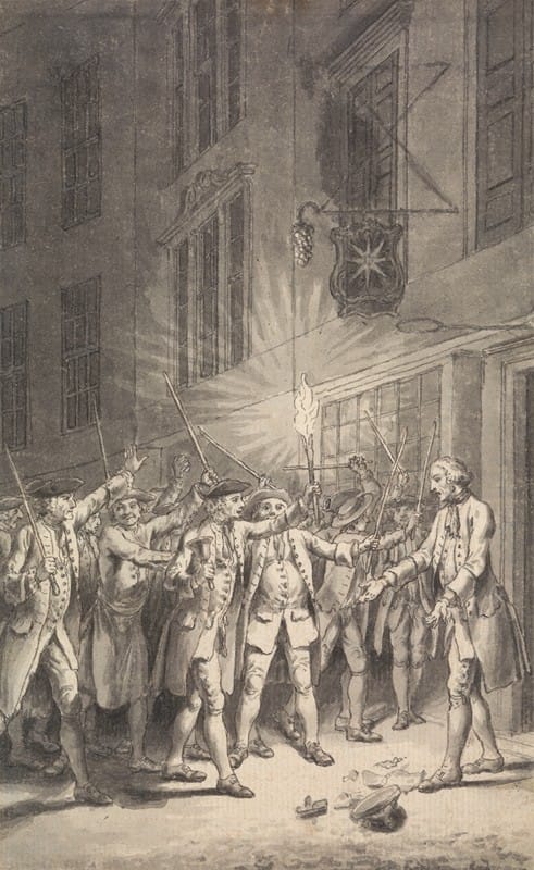 Samuel Wale - The Mob Assembled to Pull Down the Bawdy House kept by Peter Wood in the Strand