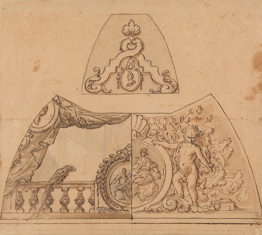 Sir James Thornhill - Design for a Ceiling Decoration (with a Parrot)