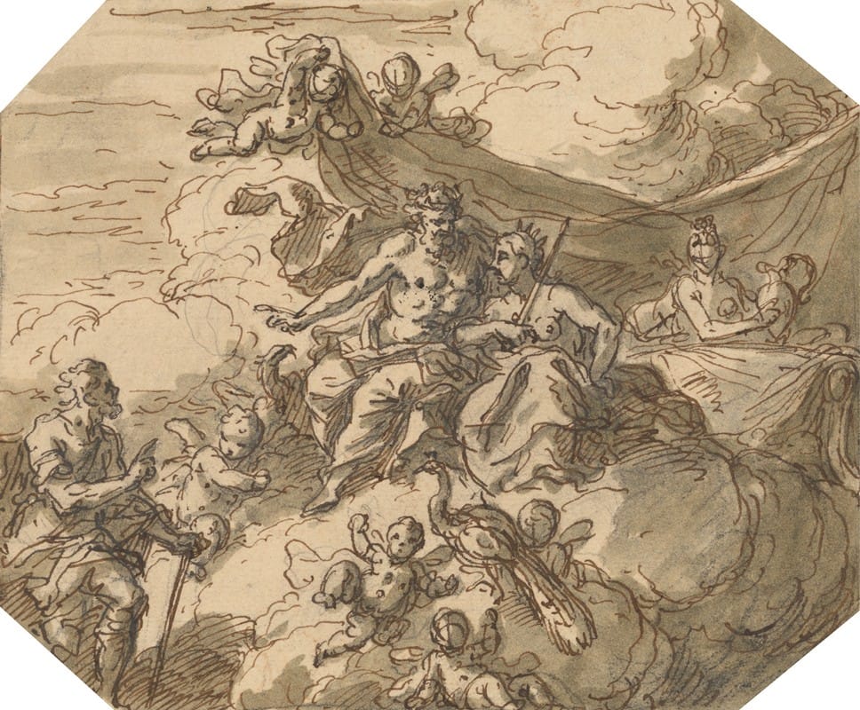 Sir James Thornhill - Design for a Mythological Scene, with Jupiter and Juno