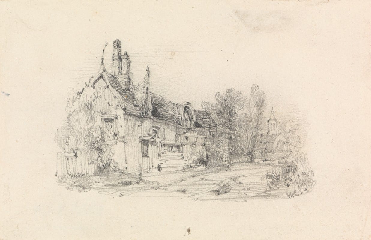 William Callow - Farmhouse with Church in Distance