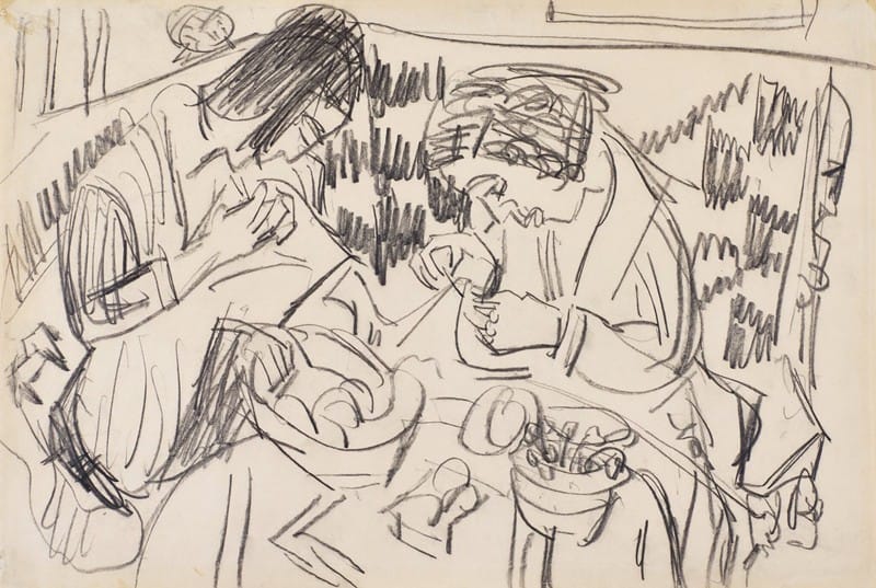 Ernst Ludwig Kirchner - Zwei nähende Frauen am Tisch (Two Sewing Women at the Table)