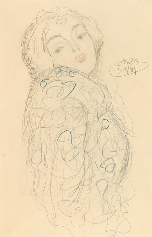 Gustav Klimt - Lady portrait bust to the right, head turned to the front