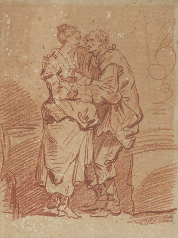 Jean-Baptiste Greuze - An old man with a bag of money embracing a young woman