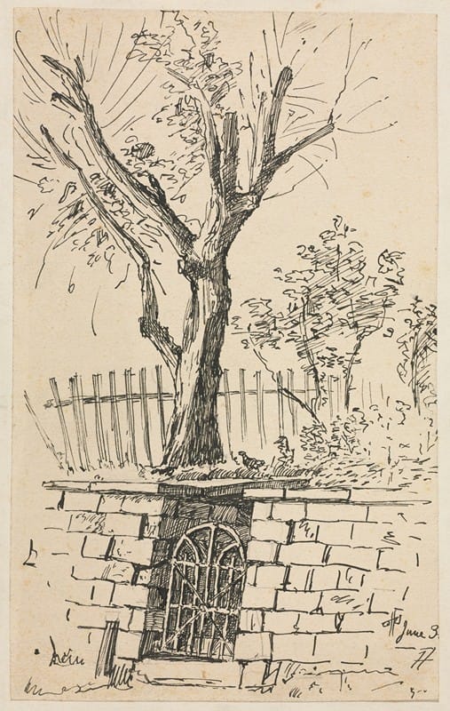 Otto Henry Bacher - Tree on Top of a Stone Wall, Cleveland