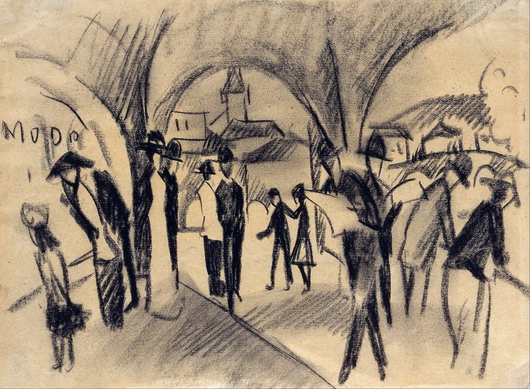 August Macke - Scene Under the Arcades in Thun