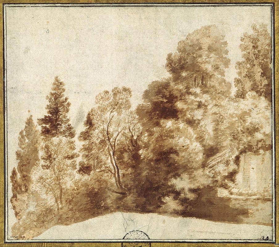 Herman van Swanevelt - Group of Trees at a Wall